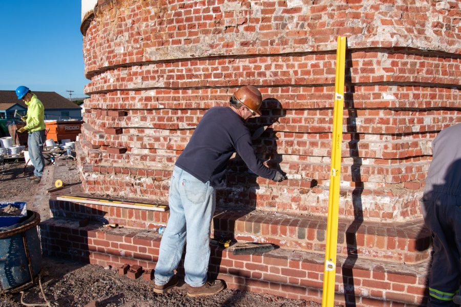 Almost 10,000 bricks have been used to date in the restoration of Pigeon Point Lighthouse’s foundation.